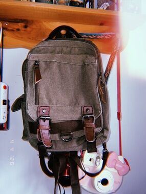 Canvas Mini Backpack for Men - Olive Green